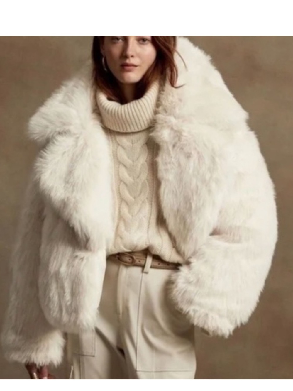 Plush Ivory Teddy Jacket with Oversized Collar